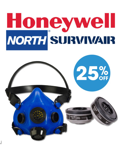 25% OFF All Honeywell, North, and Survivair Respirators & Accessories!